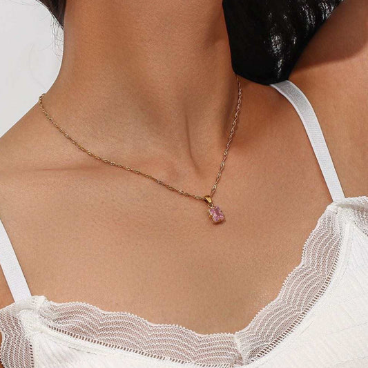 Valentine Pink Pendant Necklace 18k Gold Plated